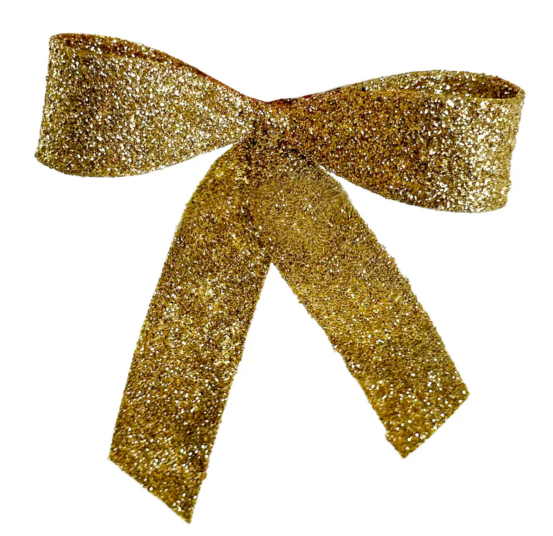 Sløyfe med glitter i gull på klips 11cm